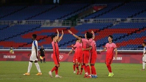 Corea del Sur festeja uno de sus goles ante Honduras.