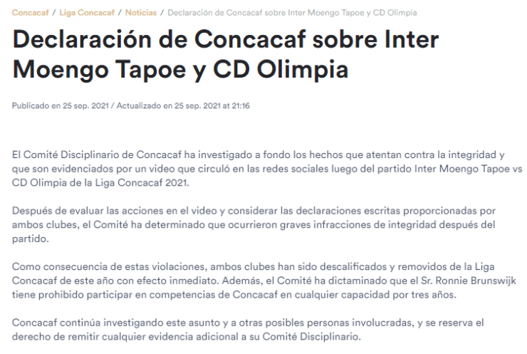 Comunicado de Concacaf (Concacaf Oficial)