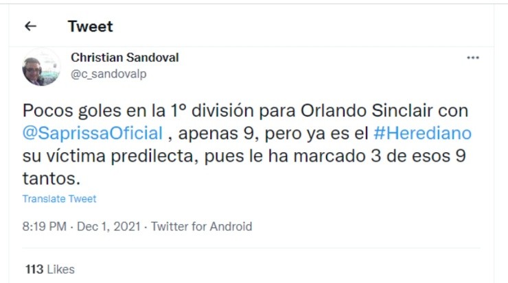 Dato tomado del twitter de Cristian Sandoval
