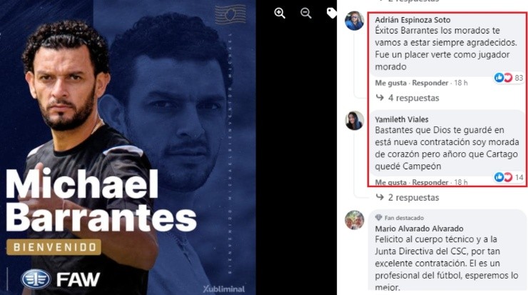 Comentarios de aficionados saprissistas tras la salida de Barrantes (Facebook)