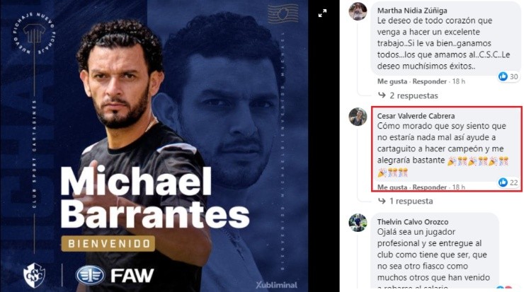 Comentarios de aficionados saprissistas tras la salida de Barrantes (Facebook)