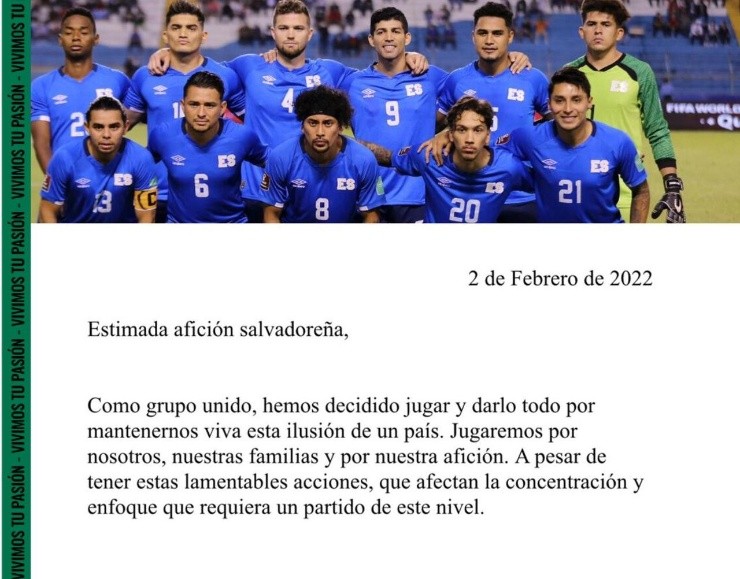 La carta que enviaron los jugadores antes de jugar con El Salvador. (TUDN)