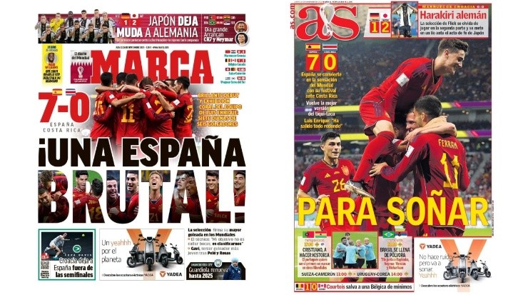 España goleó 7 por 0 a Costa Rica en el primer juego de ambas selecciones en el Mundial
