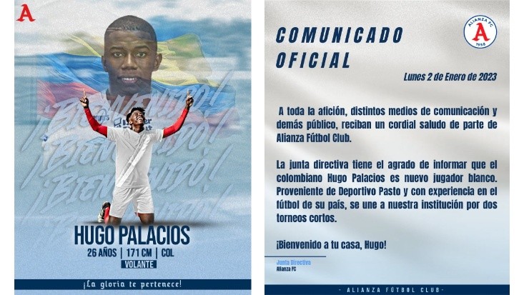 Este fue el comunicado emitido por el Alianza tras la llegada del colombiano (Alianza)