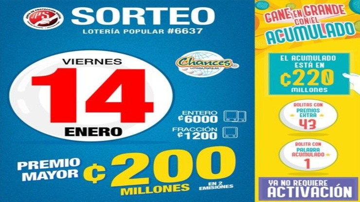 ◉ Chances de Costa Rica de HOY: sorteo, resultados y números ganadores viernes 14 de enero | Lotería Costa Rica Premio Mayor ¢200 millones.