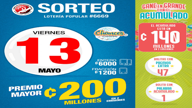 ◉ Chances de Costa Rica de HOY: sorteo, resultados y números ganadores viernes 13 de mayo | Lotería Costa Rica Premio Mayor ¢200 millones.