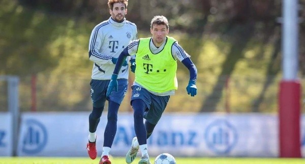 Thomas Muller en un entrenamiento reciente con el Bayern Munich.