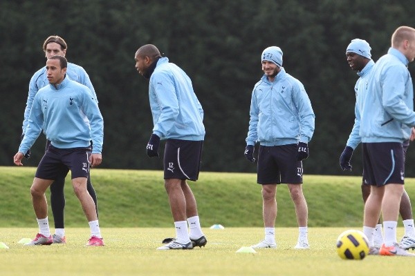 Wilson Palacios y David Beckham en un entreno con el Tottenham