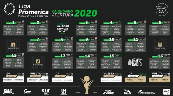 Calendario del Apertura 2020 (Foto: Unafut)