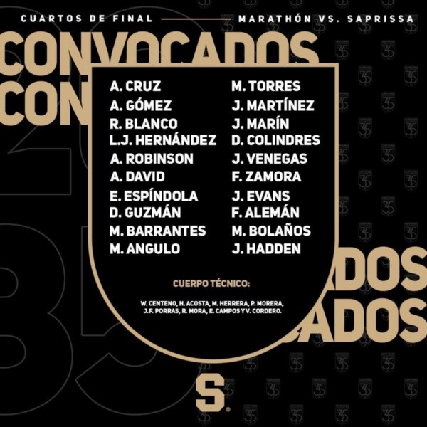 Los convocados de Saprissa para el partido ante Marathón por Liga Concacaf (Fuente: Saprissa)