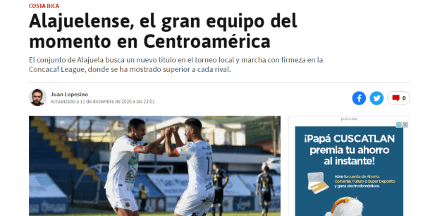 Diario AS elogió el gran nivel que está mostrando Alajuelense en este temporada.