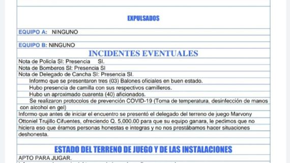 Acta arbitral del encuentro (Foto: ESPN)