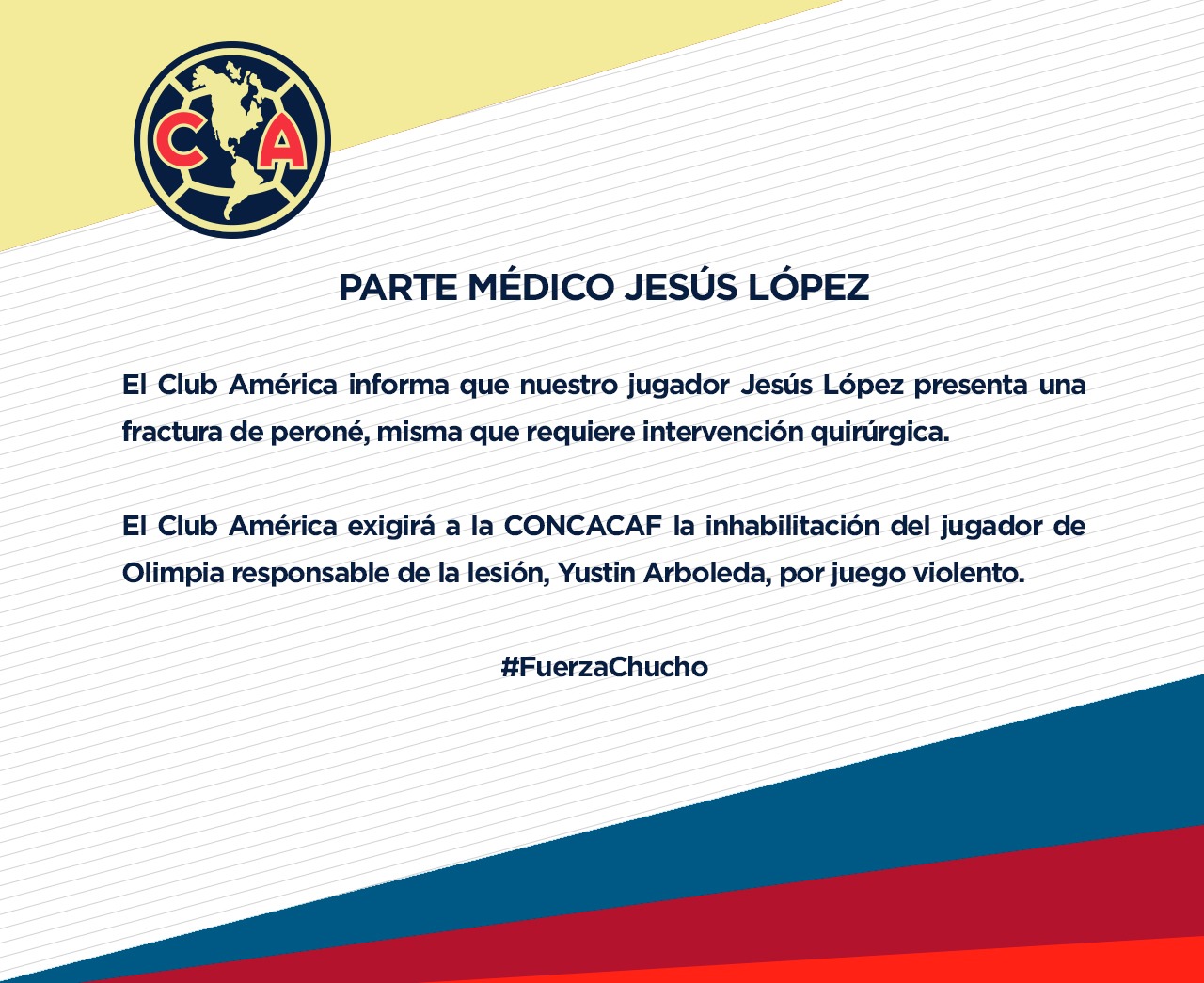 Parte médico del Chucho López / Foto: Club América