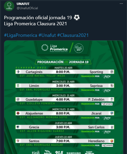 Próxima jornada en el fútbol de Costa Rica / UNAFUT