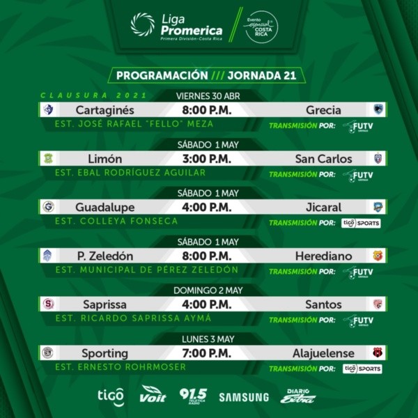 Toda la fecha 21 del Clausura 2021 de la Liga Promérca. (Twitter: @UnafutOficial)