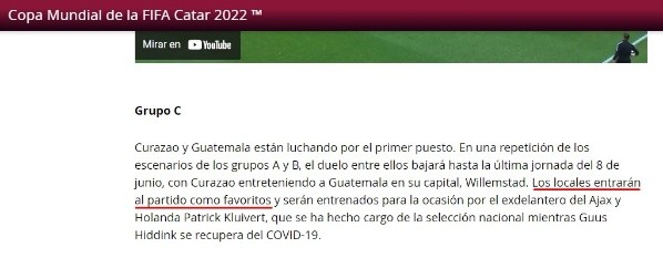 El apartado donde la FIFA marca que Curazao es el favorito ante Guatemala