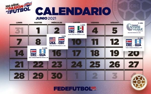 Calendario de junio de la Selección Costa Rica / Fedefut