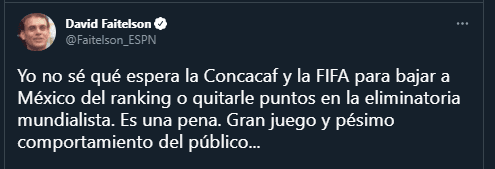 David Faitelson molesto con la afición mexicana / Twitter Faitelson