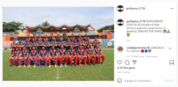 La publicación del Gullit Peña en Instagram