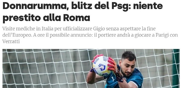 Titular del Corriere de lo Sports sobre la llega de Donnarumma