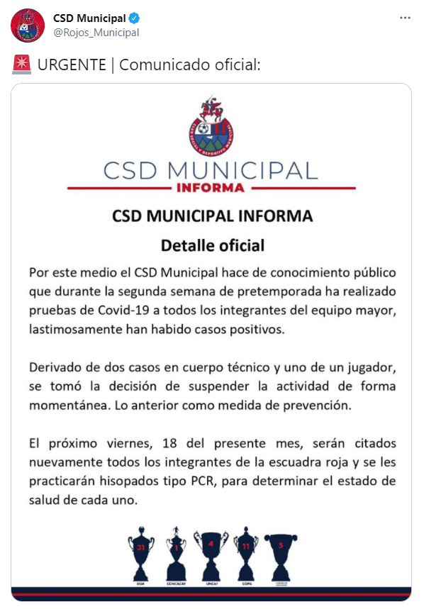 El comunicado completo de Municipal anunciando la suspensión de la pretemporada