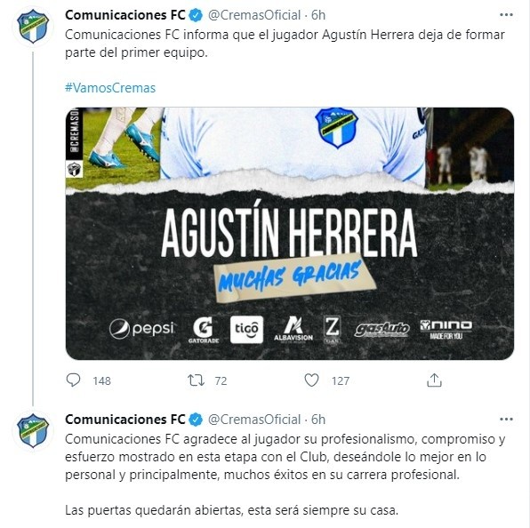Comunicaciones anunciando la partida de Agustín Herrera