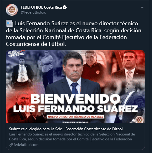 Luis Fernando Suárez DT Costa Rica / Fedefutbol