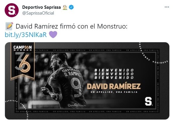 Saprissa anunciando la contratación de David Ramírez