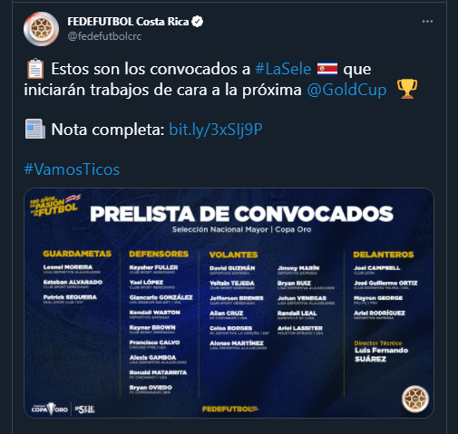 Los convocados para la Copa Oro en Costa Rica