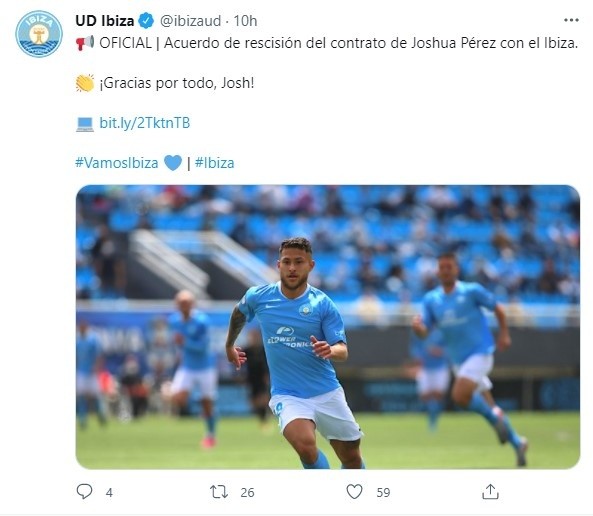 UD Ibiza comunicando la partida de Joshua Pérez