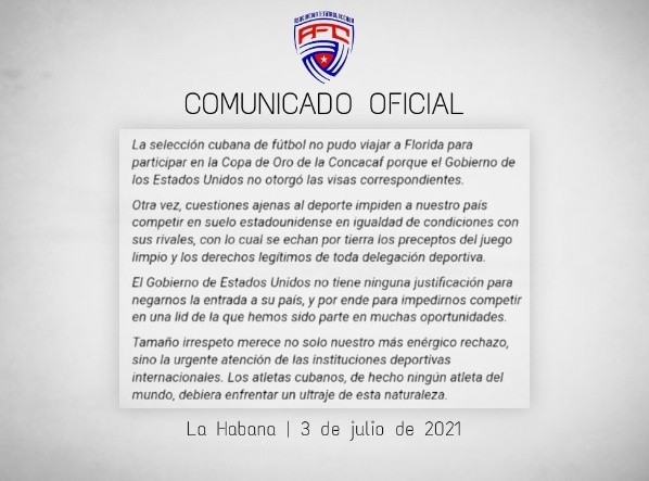 Comunicado Oficial de la Selección de Cuba
