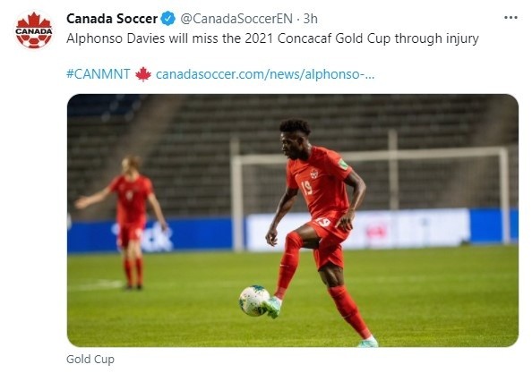 La Federación de Canadá anunciando la baja de Alphonso Davies