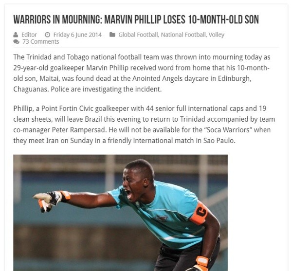 Nota de la época sobre el fallecimiento del hijo de Marvin Phillip