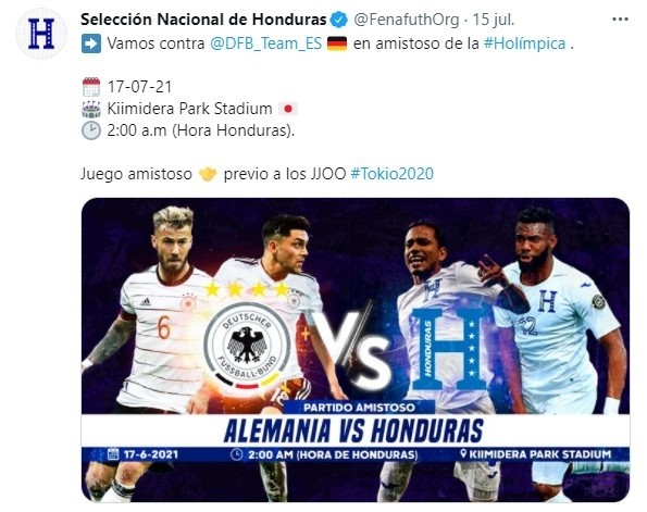 Fenafuth anunciando el juego amistoso de los equipos olímpicos de Honduras y Alemania