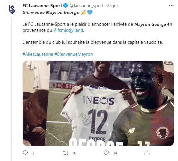 Lausanne-Sport anunciando el fichaje de Mayron George