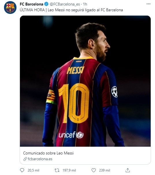 Barcelona anunciando la partida de Lionel Messi, el tuit del que mundo habla Barcelona anunciando la partida de Lionel Messi, el tuit del que mundo habla