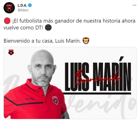 Alajuelense anunciando a Luis Marín como su nuevo entrenador