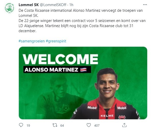 Lommel SK dándole la bienvenida a Alonso Martínez