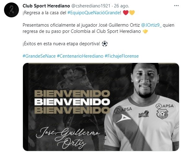 Herediano anunciando el fichaje de José Guillermo Ortiz