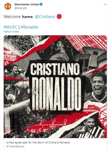 Manchester United anunciando la contratación de Cristiano Ronaldo