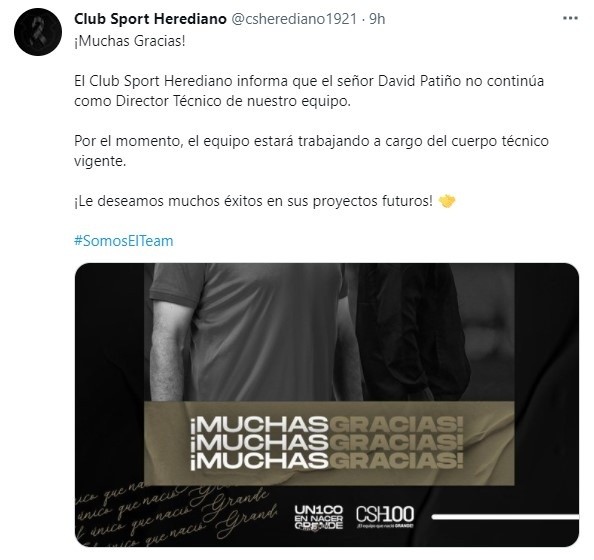 El mensaje de Herediano en las redes despidiendo a David Patiño