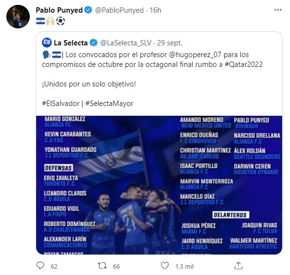 El tuit de Pablo Punyed sobre su convocatoria a La Selecta