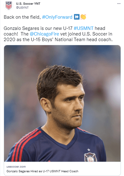 Anuncio de la designación de Gonzalo Segares (USYNT Twitter)