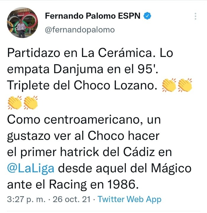 Fernando Palomo de ESPN, en su cuenta de Twitter