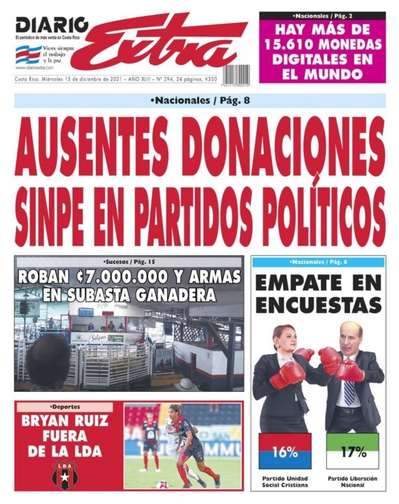 Portada del Diario La Extra de este 15 de diciembre (Diario Extra)