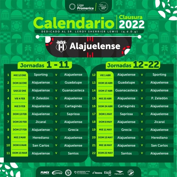 El calendario oficial de Saprissa en el Clausura 2022 (Foto: Unafut)