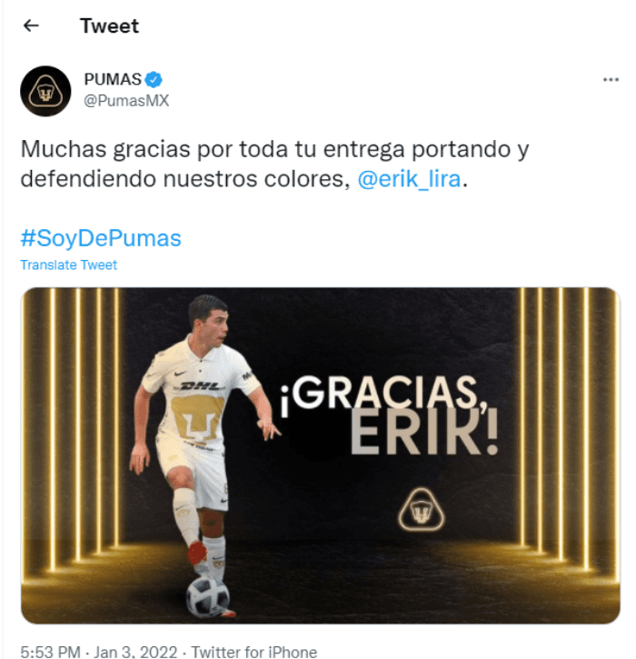 Asi se despidió el Pumas de Lira (Pumas, Twitter)