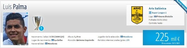 Luis Palma ya aparece incluso como jugador del Aris Salónica en Transfermarkt