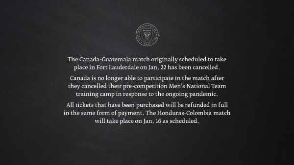 El comunicado del Inter Miami sobre la cancelación del amistoso entre Guatemala y Canadá