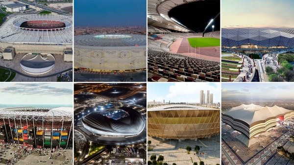 Los ocho estadios que albergarán partidos en Qatar 2022 (Foto: Infobae)